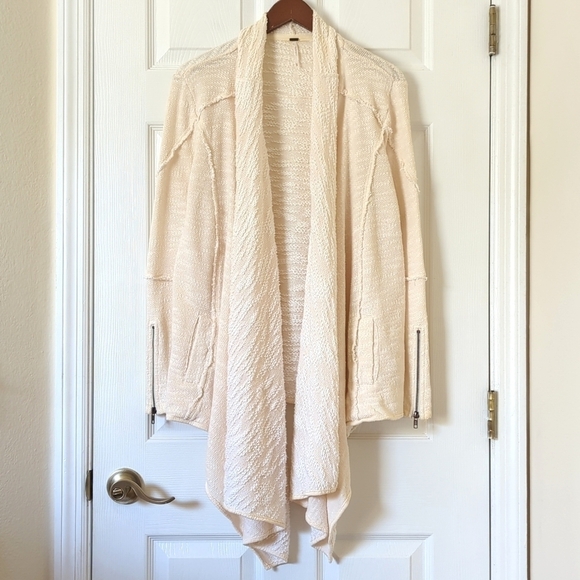 Free People In The Loop Boho Draped Open Front Knit Cardigan Sweater Cream XS - Picture 1 of 12